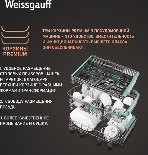 Встраиваемая посудомоечная машина Weissgauff BDW 4160 Real Touch DC Inverter Timer Floor