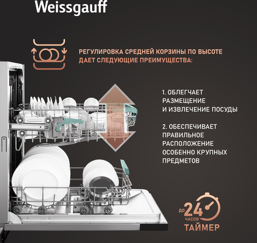 Встраиваемая посудомоечная машина Weissgauff BDW 4160 Real Touch DC Inverter Timer Floor