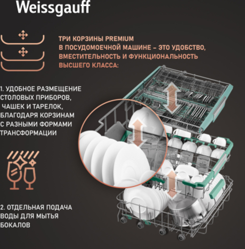 Встраиваемая посудомоечная машина Weissgauff BDW 6140 Real Touch DC Inverter Timer Floor