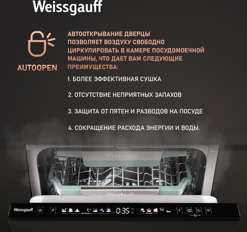 Встраиваемая посудомоечная машина Weissgauff BDW 4160 Real Touch DC Inverter Timer Floor