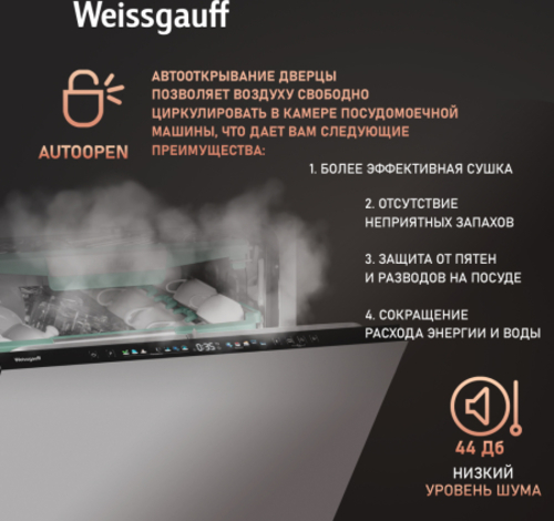 Встраиваемая посудомоечная машина Weissgauff BDW 6140 Real Touch DC Inverter Timer Floor