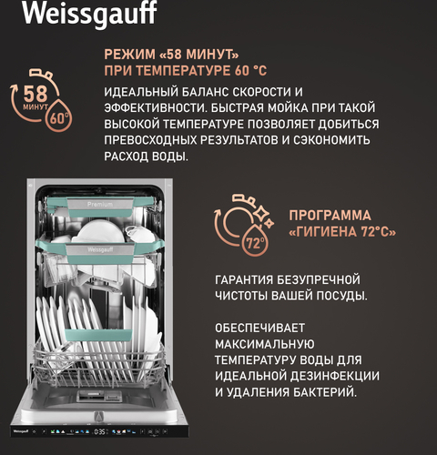 Встраиваемая посудомоечная машина Weissgauff BDW 4160 Real Touch DC Inverter Timer Floor