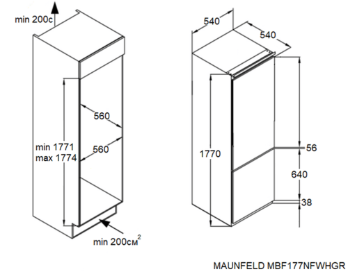Встраиваемый холодильник Maunfeld MBF177NFWHGR