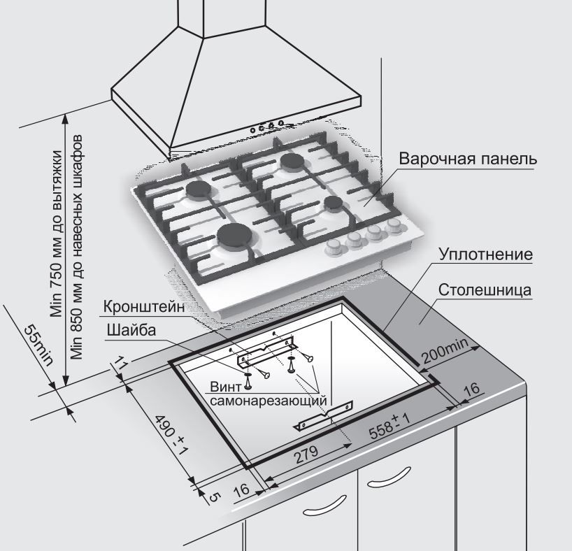 Чертеж варочной панели