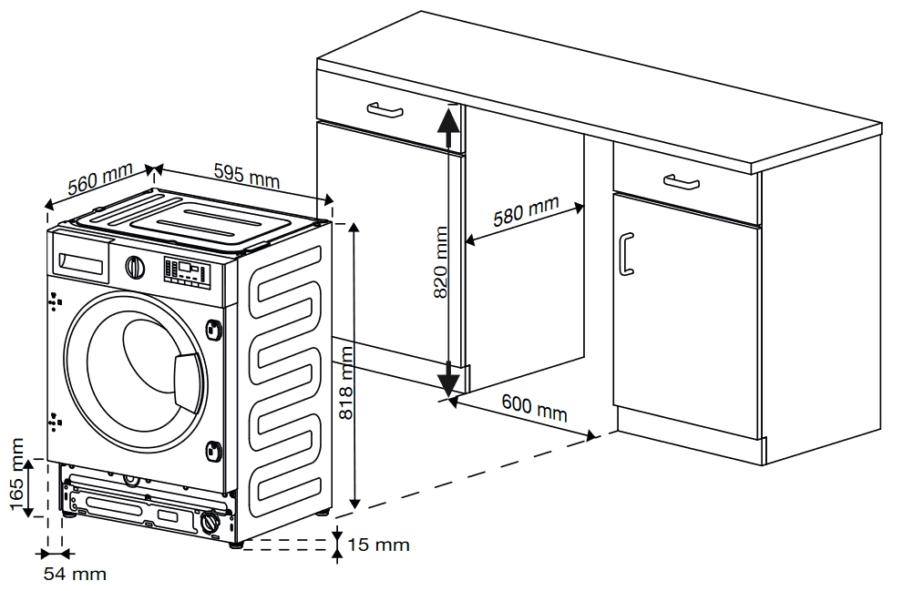 Схема встраивания стиральной машины